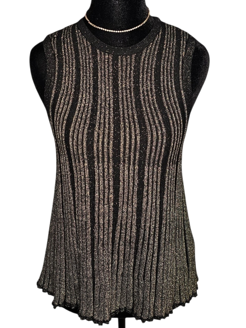 Who What Wear Black Gold Metallic Ribbed Sweater Tank Top Size S